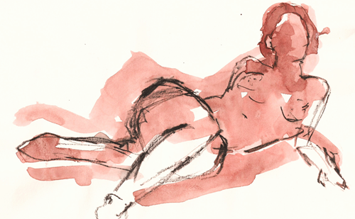 Marianne Gross, croquis rød akvarel